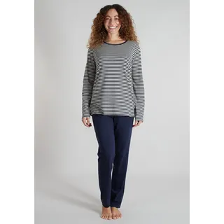 GÖTZBURG Pyjama "Alexandria" 2 tlg. Langarm, Rundhalsausschnitt, lange Hose, Baumwolle, bequem, blau, dunkel, ringel