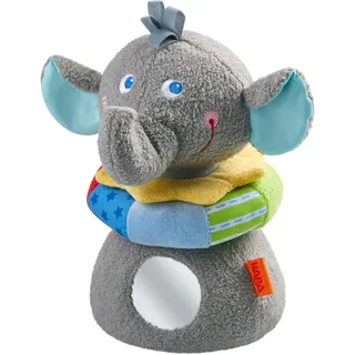 HABA 305086 - Stapelfigur Elefant Eric, Kuscheltier mit Fühl- und Spieleffekten wie Spiegelfolie und Greifring, Stoffspielzeug ab 10 Monaten