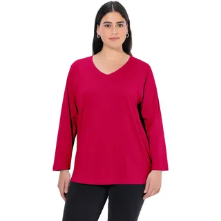 Ulla Popken Damen große Größen Übergrößen Plus Size Shirt, V-Ausschnitt, Relaxed, Langarm rot 50+ 725334536-50+