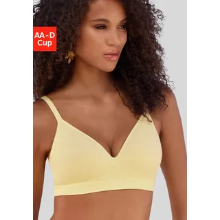 Push-up-BH LASCANA "COMFY BRA", Damen, Gr. 85, Cup C, gelb (vanille), Piqué, Obermaterial: 50% Baumwolle, 33% Polyamid, 14% Polyester, 3% Elasthan, Basic, BHs Push-up-BH, ohne Bügel aus Baumwolle, Basic Dessous