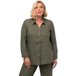Ulla Popken Damen Leinenbluse Blusen, Lodengrün, 46-48
