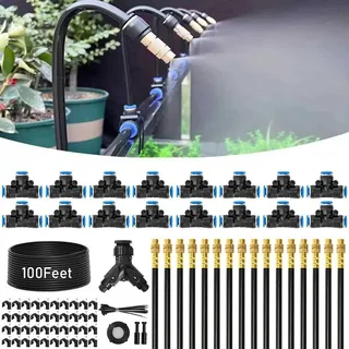 Gartenbewässerungssystem - Tropfbewässerungs-Set - Schlauch 30 m - Selbstansaugende Pumpe - Biegbare 360° Nebeldüsen aus Messing - Für Töpfe & Bonsai