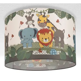 Paco Home Pendelleuchte Kinderzimmer Deckenlampe Stoff Lampenschirm Dschungel Design 1 (Ø45,5 cm), Deckenleuchte »Diamond 634« E27 Kinderlampe LED Dschungel-Tiere, E27, Weiß