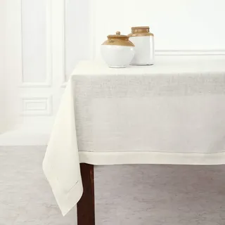 Solino Home Leinen Tischdecke 60x144 Zoll,100% reines Leinen Elfenbein Tischdecke für Ostern, Sommer, Hochzeit,Klassischer Hohlsaum, handgefertigt aus europäischem Flachs und maschinenwaschbar