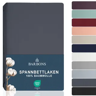 BARBONS Spannbettlaken 140x200cm - 100% Baumwolle Spannbetttuch Oeko-TEX Zertifiziert Bettlaken Jersey Bettwaren und Bettbezug für Boxspringbett und Dicke Matratzen bis 27 cm - Dunkelgrau 140 x 200