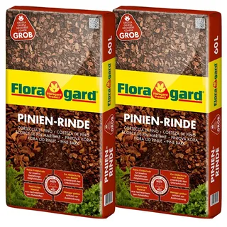 Floragard Pinienrinde 120 L (2×60 L, 25-40 mm) – dekorativer Premium-Mulch & natürliche Bodenabdeckung für Beete, Pflanzflächen, Stauden- & Gehölzbeete sowie Wege – unterdrückt Unkraut