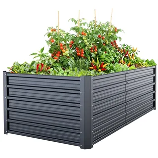 Ohuhu Metall Hochbeet Pflanzenbeet 180x90x60 cm, Hochbeete für Garten aus Robustes Stahlblech, Rostgeschützt & Stabil, Ideal für Garten Gemüse Kräuter Blumen Anthrazit