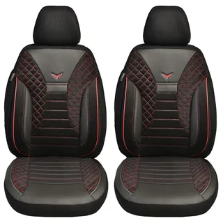 BREMER SITZBEZÜGE Maß Auto Schonbezüge kompatibel mit VW T6 T6.1 Multivan Fahrer & Beifahrer Set ab 2015-2021 / Auto Schonbezug Velour Kunstleder Set 2er Pack in Schwarz/Rote Naht (PS802)