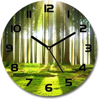 Wanduhr aus Glas 30fi Glasbild Glasuhr Gehärtetes Glas - schwarze-zeiger - Forest in the sun - Grün
