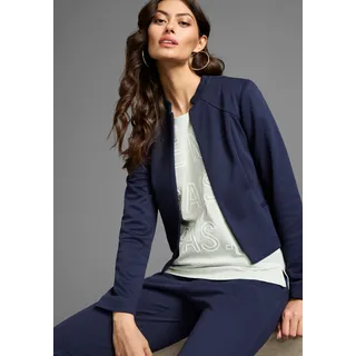 Kurzblazer LAURA SCOTT, Damen, Gr. 46, blau (marine), Web, Obermaterial: 60% Baumwolle, 40% Polyester. Futter: 100% Polyester, unifarben, figurbetont kurz, Blazer Kurzblazer, im sportiven Look