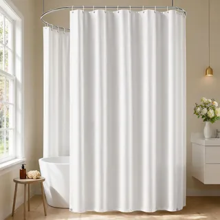 EurCross Wasserdicht Mikrofaser Extra Breit Duschvorhang 300x200 TPU Rückseite, Weiß 300 cm Breite Polyester Badvorhang, Extra Groß Waschbar Duschvorhänge mit 3 Magneten und 20 Ringen