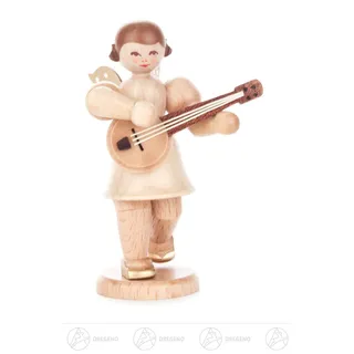 Engel mit Banjo, kurzer Rock, natur H=ca 6,5 cm NEU Erzgebirge Weihnachtsfigur