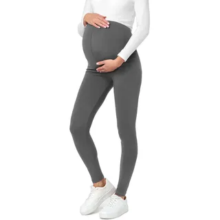 Be Mammy Lange Umstandsleggings aus Baumwolle Leggings für Schwangere Umstands Leggings Schwangerschafts Unterhosen mit Hoher Bund Weich und Elastisch BE20-230 (Grau, L)