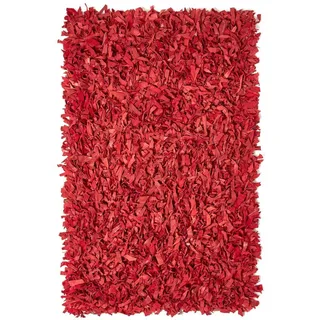Homescapes Shaggy-Teppich Dallas 150/240 cm , Rot , Leder , Rechteckig , 150x240 cm , Teppiche und Böden, Teppiche, Hochflorteppiche & Shaggys