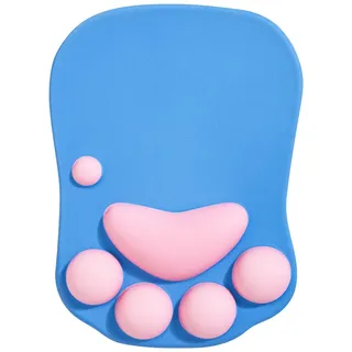 DOBAOJIA Mauspad mit Katzenpfote, ergonomisches Mauspad mit Handgelenkstütze, Silikon-Gel, niedliches und Kawaii-Design, Blau und Rosa, für Zuhause/Büro/Gaming