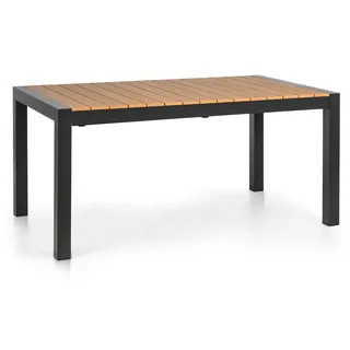 blumfeldt Menorca Expand - Gartentisch, Ausziehtisch, ausziehbar, Aluminium / Kunststoff-Holzimitation, Pulverbeschichtung, justierbare Füße, Tischfläche max.: 213 x 95 cm, hell / teak - Grau