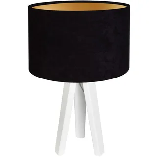 Tischlampe ROSIE Schwarz Gold Weiß 46cm Dreibein Tischleuchte Nachttischlampe