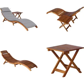 vidaXL Sonnenliege mit Tisch und Auflage Massivholz Akazie - Sonnenliege Mit Tisch - Sonnenliegen Mit Tischen - Holz-Sonnenliege Mit Tisch - Holz-Sonnenliegen Mit Tischen - Grau