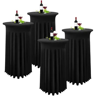 YMHPRIDE 4 Packungen Schwarz Cocktail Spandex Stretch Tischdecke mit Rock, 80×110cm Runde Verbessertes Modell Cocktailtischrock Tailliertes High Top Stehtisch Husse für Party Hochzeit Banketttisch
