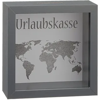 Spardose Urlaubskasse │ Bilderrahmen B14,5cm grau MDF Glas │ Sparbüchse Gelddose Geldgeschenk