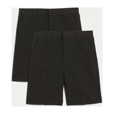 Boys M&S Collection 2pk Boys' Regular Leg School Shorts (2-14 Yrs) - Charcoal, Charcoal - 10-11