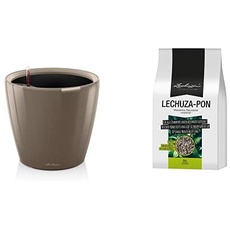 Lechuza 16025 Classico Premium LS 21 Herausnehmbarer Pflanzeinsatz mit patentiertem Griffrahmen, Taupe Hochglanz, Hochwertiger Kunststoff+ PON 3L Pflanzsubstrat, Neutral