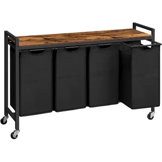 HOOBRO Wäschekorb 4 Fächer, Wäschesammler mit Ablage, Wäschebox, Wäschewagen mit Rollen, 4 x 39,8 L, Wäschesack aus Oxford-Gewebe, Vintagebraun-Schwarz EBF04XY01