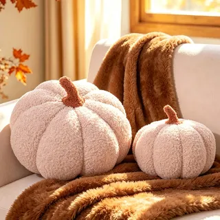 Yhoelata Kürbis Kissen, 2er-Set Kürbisform Dekokissen, Zierkissen Aesthetic Sofakissen Teddy Fleece Kissen, Bett Kuschelkissen Schlafzimmer Geschenk, 20 & 30 cm