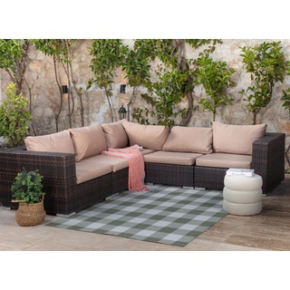 Surya Outdoor Teppich wetterfest, Rome - In und Outdoor Teppich für Balkon 160x213 cm, Terrasse, Garten, Küche - Outdoor Teppich Boho Style, Teppich für draußen - Teppich Grün, Beige, Elfenbein