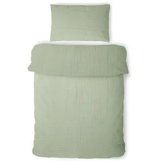 LAYNENBURG Premium Musselin Kinderbettwäsche 100x135 cm + 40x60 cm – 100% Baumwolle – Oeko-Tex Standard – 3 lagiges Musselin Bettwäsche Set für Baby, Kinder, Jungen & Mädchen (salbeigrün)