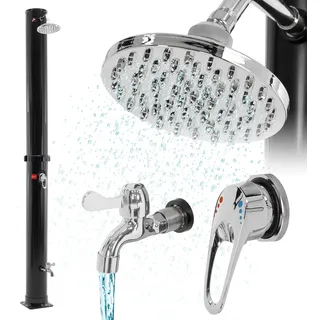 ML-Design Solardusche 35L 217 cm rund mit Fußdusche und Regenduschkopf, Schwarz, warmes Wasser bis 60°C ohne Strom, mit Gartenschlauch-Anschluss - Schwarz