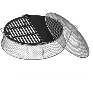 Onlyfire Edelstahl Feuerstelle Funkenschutz mit Gusseisen Grillplatte für Solo Stove Bonfire 49.5cm Feuerschale, Funkenhaube, Runde Feuerstellengitter für Den Außenbereich, Hinterhof