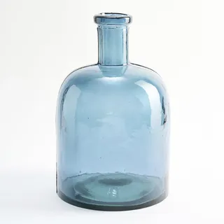 Breite Schlichte Glasflasche aus recyceltem Glas - Handgefertigte Glaskaraffe im mediterranen Stil Heimdekoration (Türkisblau)