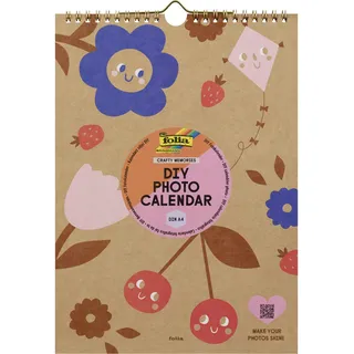 Folia 23131 - DIY Photo Calendar CRAFTY MEMORIES, A4, Bastelkalender aus Kraftpapier zum Selbstgestalten, Wandkalender mit Spiralbindung