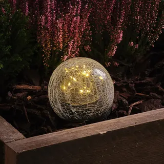 Lights4fun Solar-Gartenkugel mit strukturierter Oberfläche | mit 20 warmweißen Mikro-LEDs | Solarbetrieb Sonnenergie | Sommer Frühling Deko Garten Balkon Terrasse | ø 10 cm