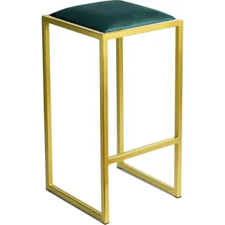 FERRO Barhocker 64 cm Gold - Grün – Moderner Metall Barstuhl ohne Lehne im Loft-Stil mit Gepolstertem Sitz - Gold, Grün