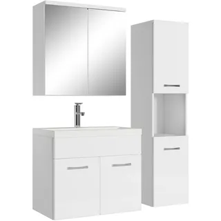 Badezimmer Badmöbel Set Montreal mit Spiegelschrank 60cm Waschbecken Hochglanz W