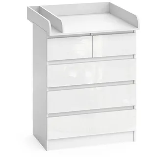 Vicco Wickelkommode Emma Weiß 80 x 110.2 cm mit 5 Schubladen , Weiß Hochglanz, Weiß , Holzwerkstoff , 80x110.2x76 cm , Babymöbel & Kindermöbel, Babyzimmer, Wickelkommoden & Zubehör, Wickelkommoden