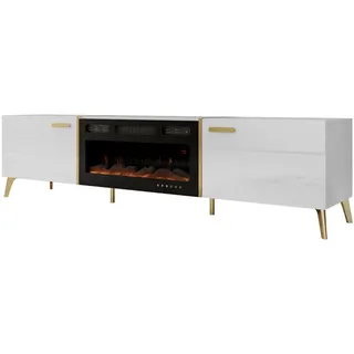 Mirjan24 Picru 2D EF TV-Lowboard 214x50x38 cm Weiß/Hochglanz/Goldfarben