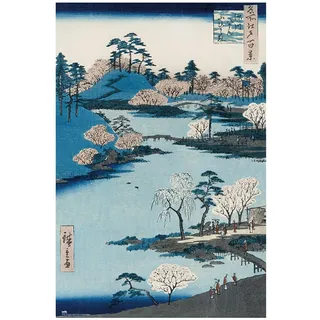 Grupo Erik Poster Cherri Blossom Near The Hachiman Shrine Kunstdruck - Deko Wohnzimmer oder Deko Schlafzimmer - Deko Zimmer - Größe 61 x 91 - Offizielle Cherri Blossom Fanartikel