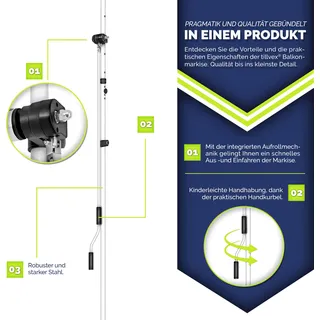 tillvex Balkonmarkise 200 cm Grau Gelenkarm Markise Klemmmarkise Sonnenmarkise Balkon ohne Bohren - Grau