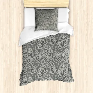 ABAKUHAUS Jahrgang Mantele, Romantische Rosen-Motive, Milbensicher Allergiker geeignet mit Kissenbezügen, 135 cm x 200 cm - 80 x 80 cm, Dunkle Taupe-Creme