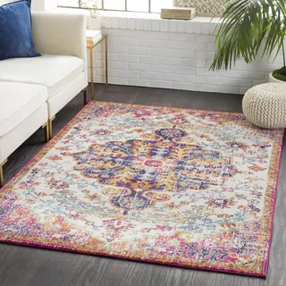 Livabliss Asmara Vintage Teppich groß - Teppich Wohnzimmer 160x220 cm, Esszimmer, Schlafzimmer, Orientalischer Teppiche Boho Style - Carpet Living Room, Bunter Muster, Orange und Weinrot