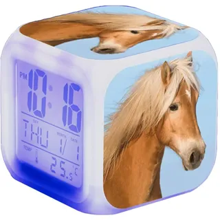 Nicole Knupfer Wecker Pferde Tier Alarm Kinder Beleuchteter LED Night Glowing Wecker mit Licht Aufwachen Geburtstagsgeschenke für Erwachsene (J)