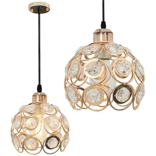 tooLight Pendellampe App208-1C Kristall Gold Runden 1-Lichtquelle E27 18X18X15-95Cm Einstellbar - Gold