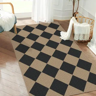 Capslpad Teppich Läufer Flur 80x150cm Waschbar Teppichläufer, Raute-schwarz | Rutschfest Küchenteppich Jute Aussehen Teppich Küchenläufer Korridor läufer Flur Küche,Schlafzimmer, Balkon