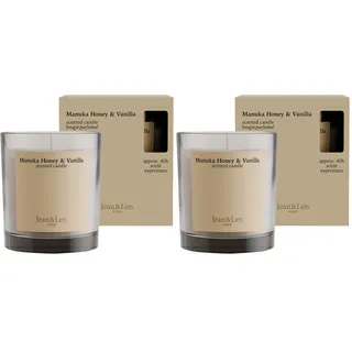 Jean & Len Scented Candle Manuka Honey & Vanilla, hergestellt mit Sheabutter, Brenndauer ca. 40 Stunden, minimalistisches Design, sinnlicher Duft, vegan, 195 g (Packung mit 2)