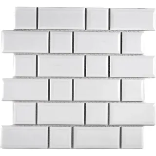Keramikmosaik weiß Fliesenspiegel Dusche Küche Bad 26WM-0101 10 Mosaikplatten