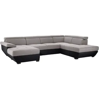 Mivano U-Form-Sofa Speedway, Moderne Wohnlandschaft mit verstellbaren Kopfteilen, 332 x 79 x 222, Zweifarbiger Bezug, Grau/Schwarz