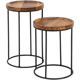 Mid.you Beistelltischset , Sheeshamfarben , Holz , 2-teilig , Sheesham , massiv , rund , rund , 30.5x54x30.5 cm , Wohnzimmer, Wohnzimmertische, Beistelltische